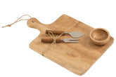 Käseplatte+Messer+Schüssel Mangoholz Natur